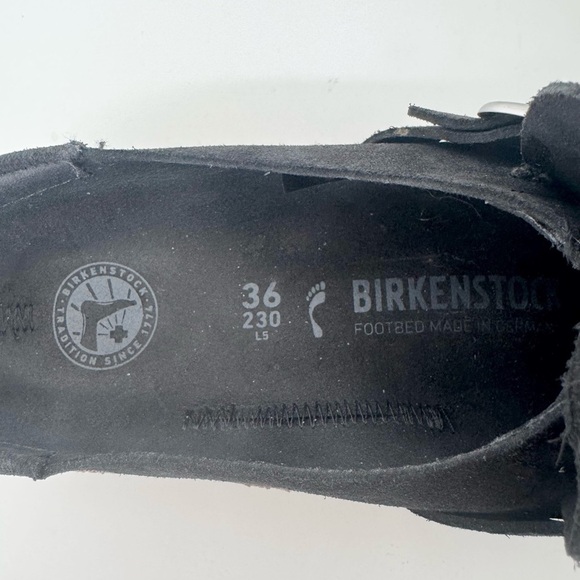 Birkenstock Buckley Black Suede Leather Mules Clogs with Silver Buckle Size 36 - Picture 6 of 7